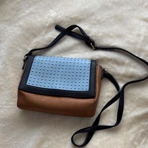 Charming Charlie Brown and Blue Studded Crossbody Bag
